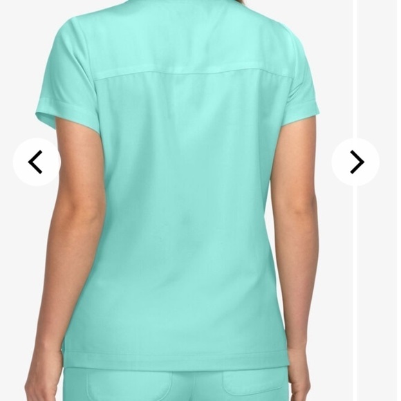 Betsey Johnson Rosemary 1-Pocket STRETCH Y-Neck Scrub Top Fresh Mint Teal - Picture 3 of 8
